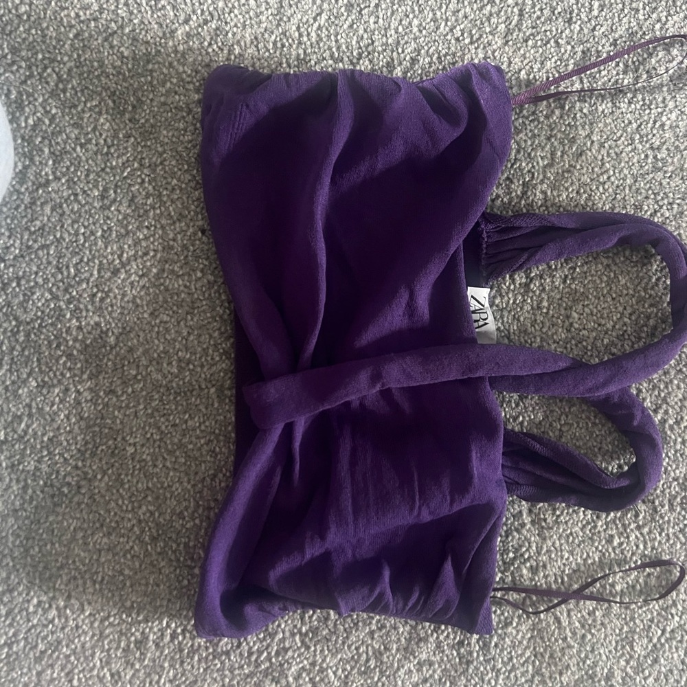 Zara Purple Crop Top with Ruching and Thin Straps